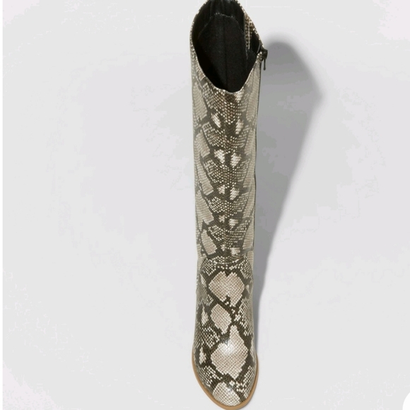 Marlee Snake Print Knee High Heeled Fashion Boots - Picture 3 of 3